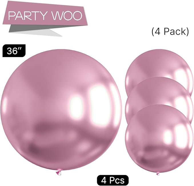 PartyWoo Metallic Pink Large Balloons 4 pcs 36 Inch Big Jumbo Giant Pinkish Purple Latex Helium Balloons for Graduation Wedding Baby Shower Bachelorette Birthday Party Decorations Pink-G108