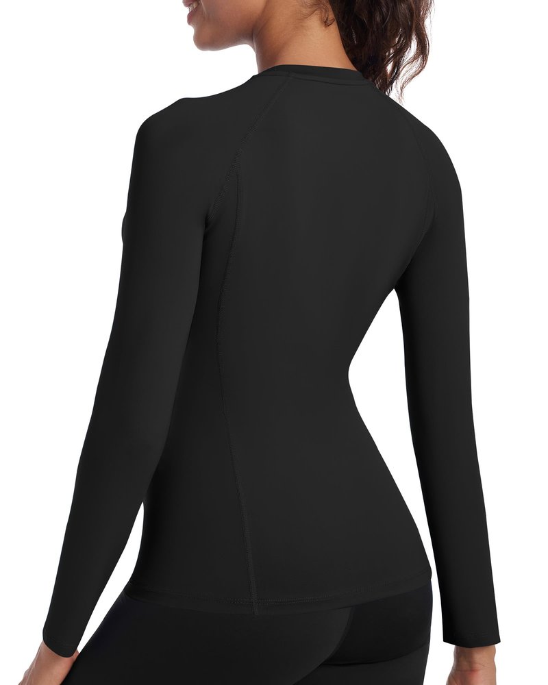 Runhit Compression Shirt Women Long Sleeve UPF 50+ Workout Undershirts Crew Neck Underscrub Athletic Running Tops Black