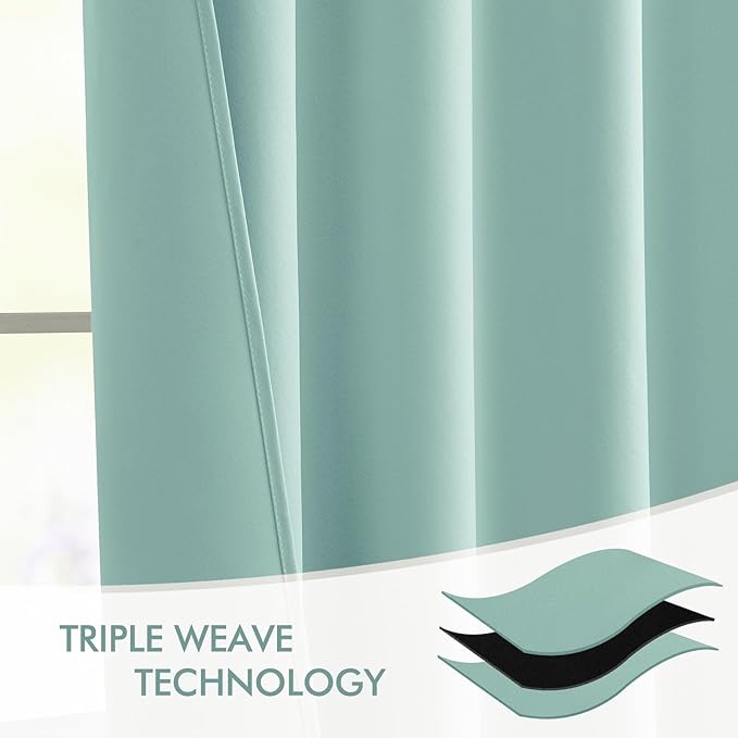 MIULEE Aqua Back Tab Blackout Curtains 102 Inch Long 2 Panels Set