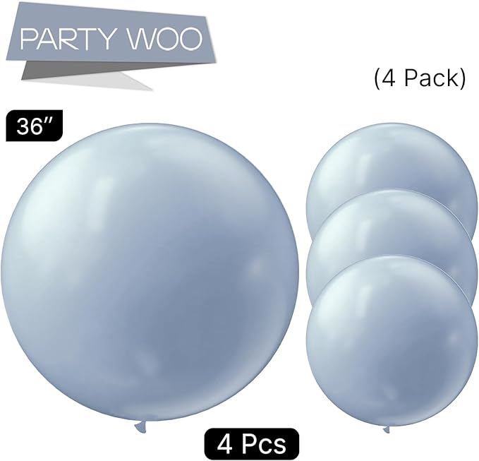 PartyWoo Dusty Blue Balloons 4pcs 36 Inch Slate Blue Boho Neutral Latex Helium Balloons for Baby Shower Wedding Graduation Anniversary Retirement Cat Tornado Birthday Party Decorations Blue-F51