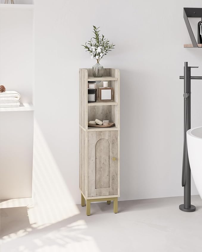 Bathroom Storage Cabinet, Small Corner Floor Cabinet with Door and Shelves, Narrow Toilet Paper Holder, Bathroom Organizer with Adjustable Shelf, for Small Spaces, Rustic Greige BC08205X