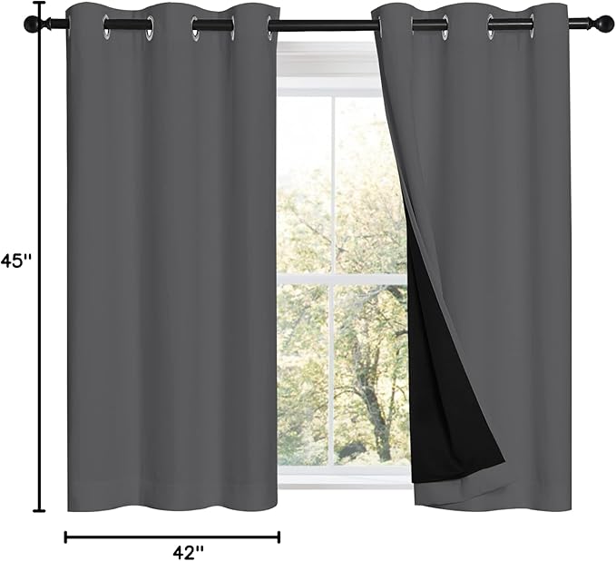 NICETOWN Grey 100% Blackout Room Warming Curtains 45 inches Long, Thermal