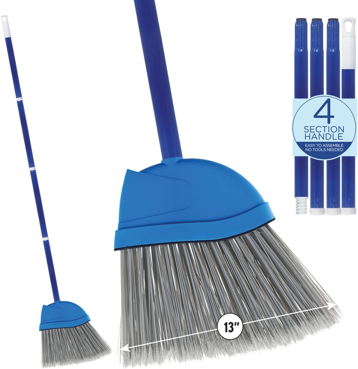 Angle Broom, Indoor, 13" W, Large Style - Made w/Recycled Soda Bottle Bristles & Aluminum, has Swivel Hang Cap for Storage, by LOLA, 1 Pack