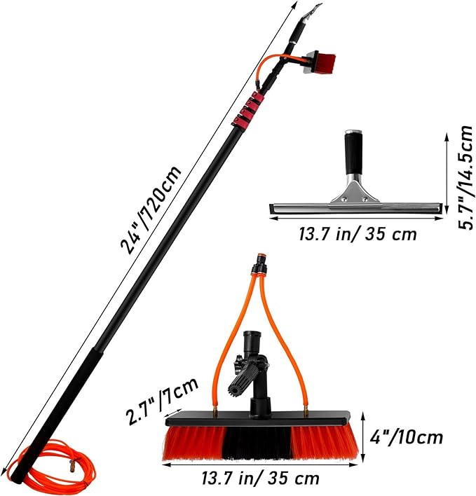 Solar Panel Cleaning Brush 23.6ft Aluminium Telescopic Pole for Cleaning Windows Solar Panels Greenhouse Roof Cleaning Tool / 35cm Brush Head,35cmbrushhead-7.2M/24FT