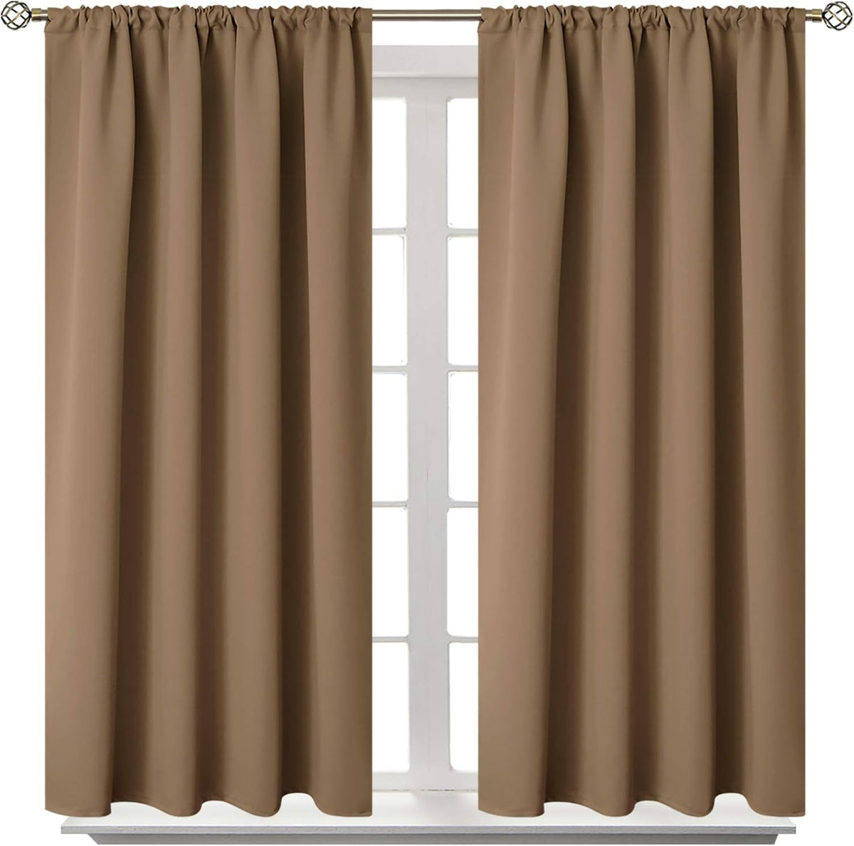 BGment Taupe Blackout Curtains 45 Inches Length for Bedroom - Rod Pocket Short Thermal Insulated Room Darkening Window Drapes for Bathroom Basement Cafe, 42 x 45 Inch, 2 Panels, Taupe