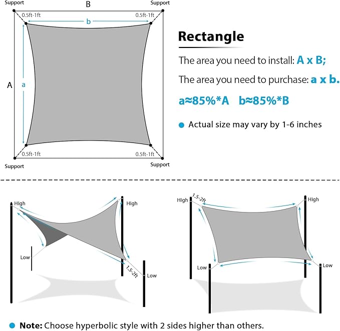 Amagenix Sun Shade Sail 12X25 Curved Edge Outdoor Shade Canopy Turquoise Mixed Breathable 95% UV Block Shade Cloth for Patio Garden Backyard (We Make Custom Size)