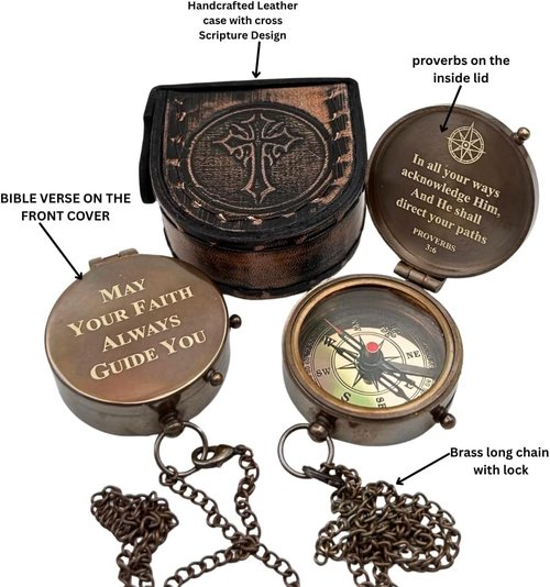 Baptism Gifts for Boys | Handmade Brass Compass with Scripture - Faith Guidance for First Communion & Confirmation