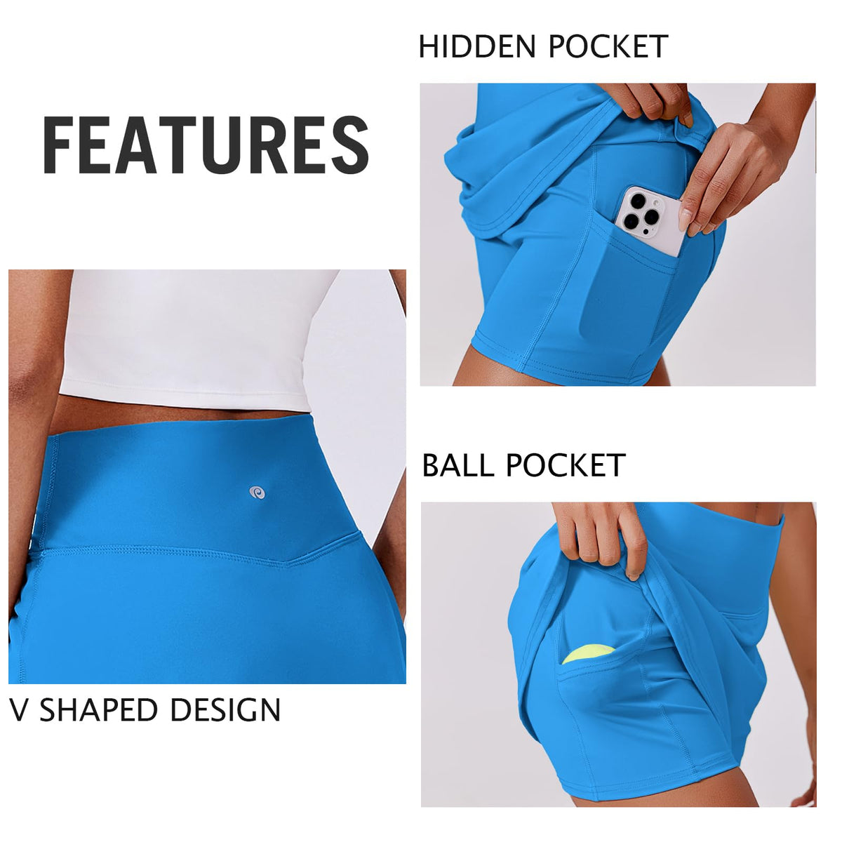 PINSPARK Golf Skirts for Women Lightweight Tennis Mini Skorts Built-in Shorts Stretch Pickleball Skort Skirts, Sparkle Blue XS