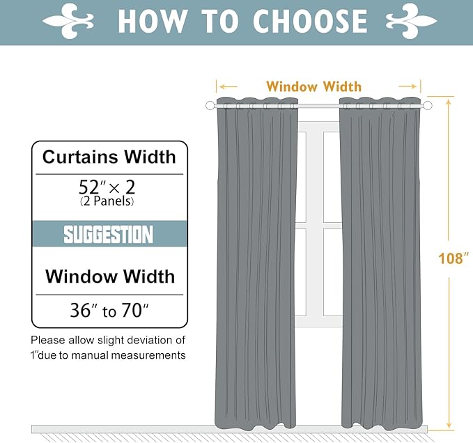 ChrisDowa Blackout Curtains 108 Inches Long 2 Panels Set