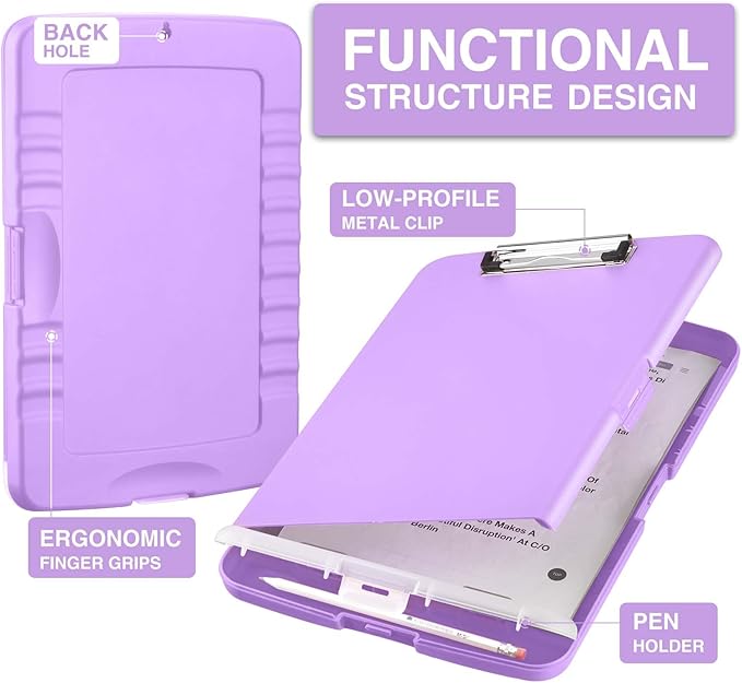 Sooez Clipboard with Storage, Clip Board 8.5 x 11 with Pen Holder, Plastic Organization Case Box for Letter Legal A4 Size Paper, Low Profile Clip, Nurses Teachers Must Haves, School & Office Supplies