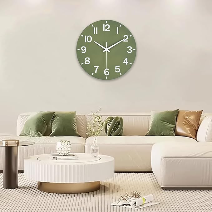 HZDHCLH Wall Clock 8 Inch Silent Non Ticking Wood Battery Operated Green Wooden