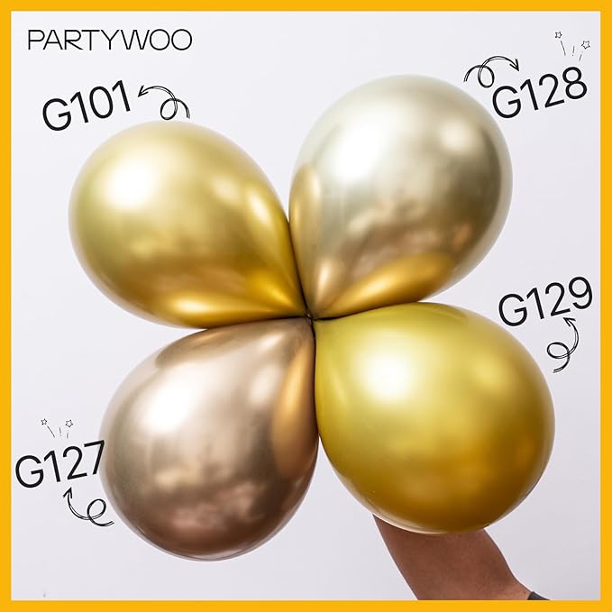 PartyWoo Gold Balloons 155pcs Different Sizes of 18 12 10 5 Inch Gold Balloon Arch Kit Garland for Birthday Wedding Anniversary Baby Shower Graduation Retirement Casino Party Decorations Gold-G101