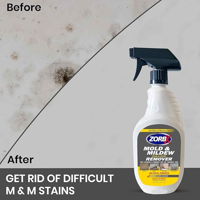 ZORBX Extra Strength Remover & Cleaner Spray 24 FL Oz ?€? Scrub Free Formula - Bleach Free Stain & Smell Eliminator for Shower, Bathroom, Ceiling, Carpet, Cars, Walls & Wood