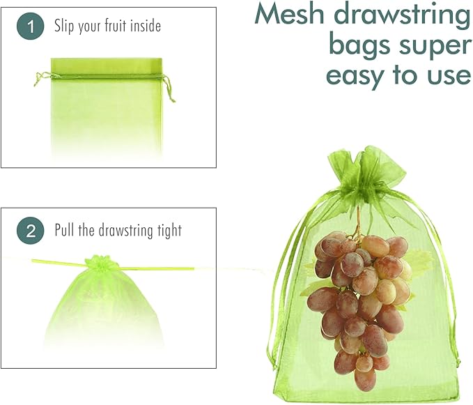 Fruit Protection Bags, Fetanten 100 PCS 6 x 8 Inch Mesh Drawstring Bag for Fruit Trees, Small Green Garden Fruit Plant Netting Cover Bag Protect Blueberry Tomato Apple Mango from Bird Insect Pest