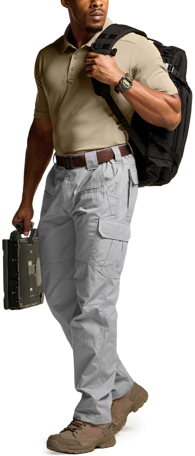 CQR Men's Tactical Pants, Water Resistant Ripstop Cargo Pants, Lightweight EDC Work Hiking Pants, Outdoor Apparel, Raider Stone, 38W x 34L