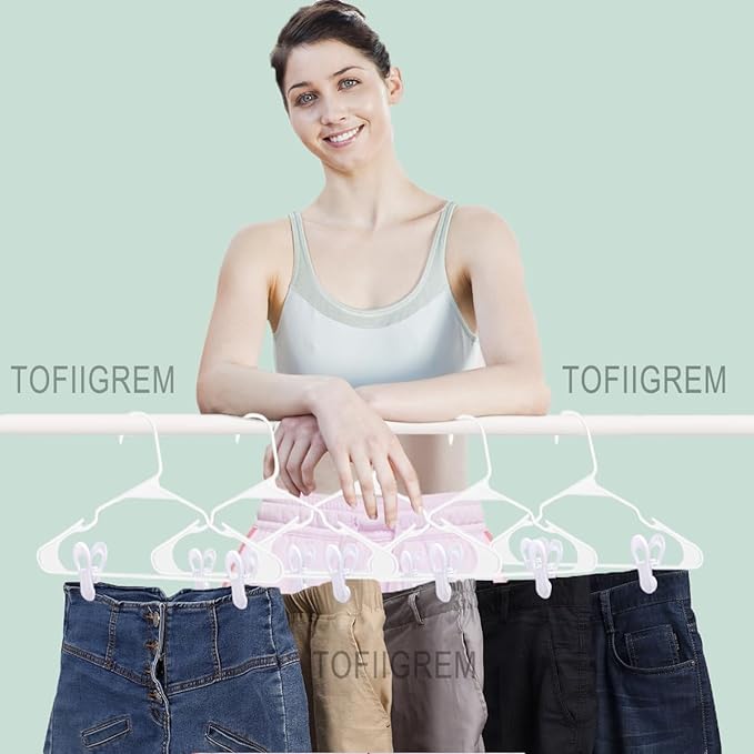 White Hanger Clips 50 Pack, Multi-Purpose Plastic Hangers Clips Perfect for Plastic Clothes Hangers, Clothes Pins Finger Clip for Skirt Pants Hangers