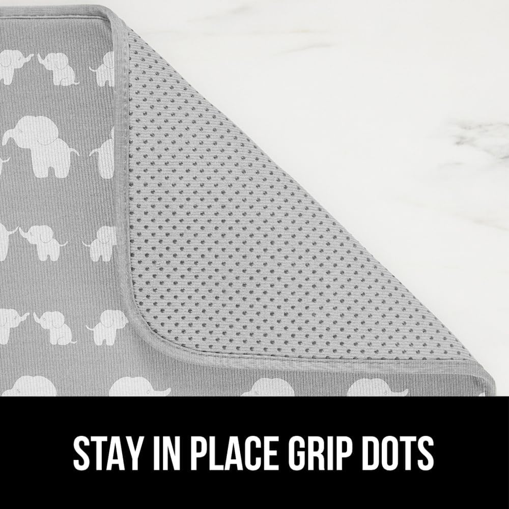 GORILLA GRIP Ultra Water Absorbent Microfiber Dish Drying Mat, 18x24, Quick Dry Mesh, Slip Resistant Pad for Sink Dishes or Under Rack, Kitchen Counter Accessories, Machine Wash, 2 Pack Elephants