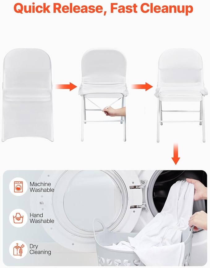 VEVOR White Stretch Spandex Chair Covers - 12 PCS, Folding Kitchen Chairs Cover, Universal Washable Slipcovers Protector, Removable Chair Seat Covers, for Wedding Party Dining Room Banquet Event