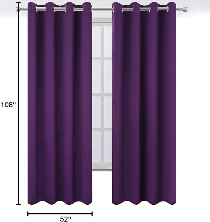 LEMOMO Purple Thermal Blackout Curtains/52 x 108 Inch/Set of 2 Panels Room