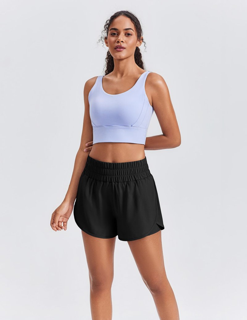 PINSPARK Women 2 in 1 Running Athletic Shorts High Split Dolphin 3 Inch Gym Shorts Quick-Dry Workout Active Sports Shorts with Liner and Pockets, Black Medium