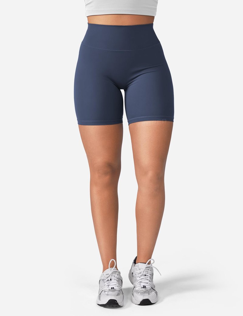 YEOREO Women's Biker Shorts 4.5" / 6" Workout Gym Shorts Craze High Waist Tummy Control Hidden Scrunch Running Yoga Navy Blue M