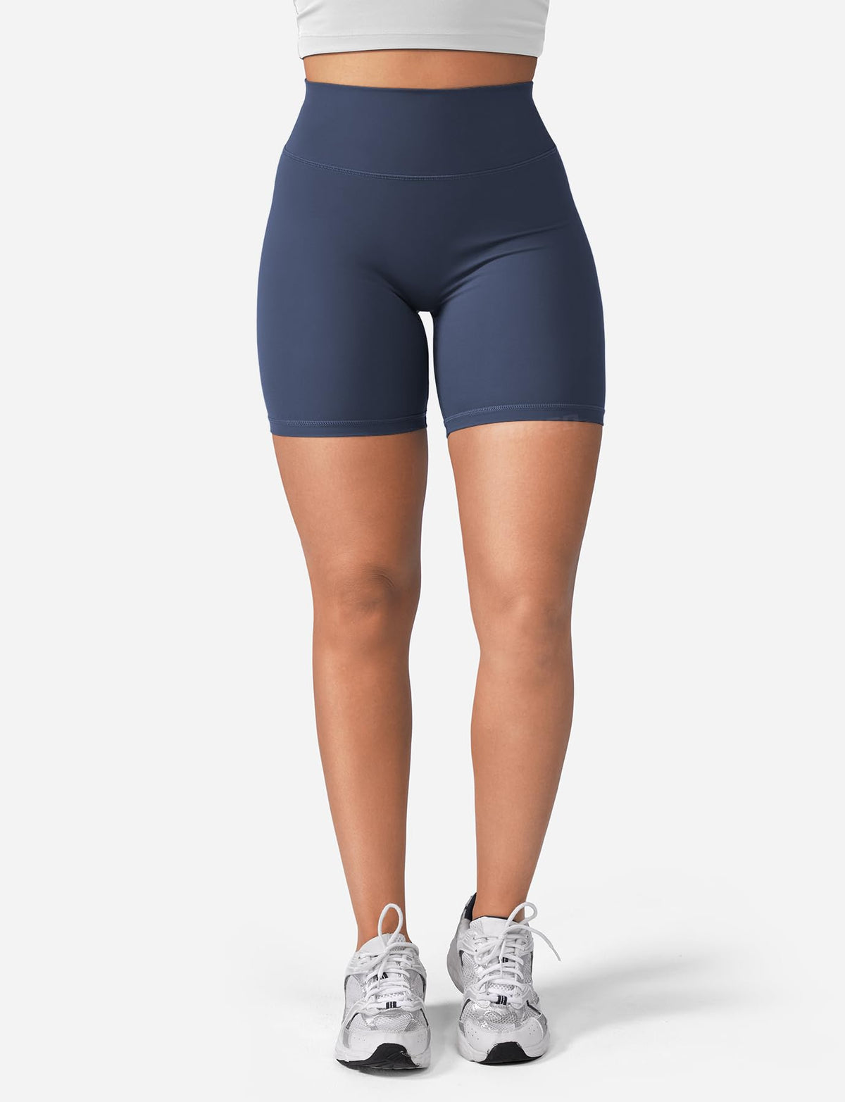 YEOREO Women's Biker Shorts 4.5" / 6" Workout Gym Shorts Craze High Waist Tummy Control Hidden Scrunch Running Yoga Navy Blue XL
