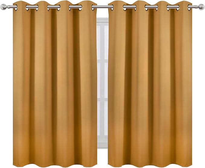 LEMOMO Mustard Yellow Thermal Blackout Curtains/52 x 54 Inch/Set of 2 Panels