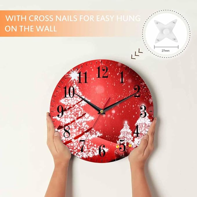 Mxocom Christmas Wall Clock White Christmas Tree Winter Snowflake New Year Red