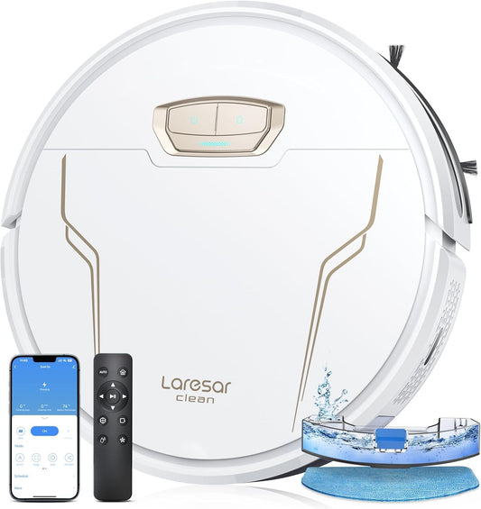 Robot Vacuum and Mop 4000Pa Suction, 3 in 1 Robotic Vacuums with Self-Charging, 150mins Runtime, App/Remote/Voice Control, Robot Vacuum for Pet Hair, Carpet, Hard Floor(White)
