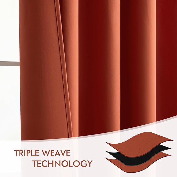 MIULEE Back Tab Burnt Orange Blackout Curtains 108 Inch Long 2 Panels Set