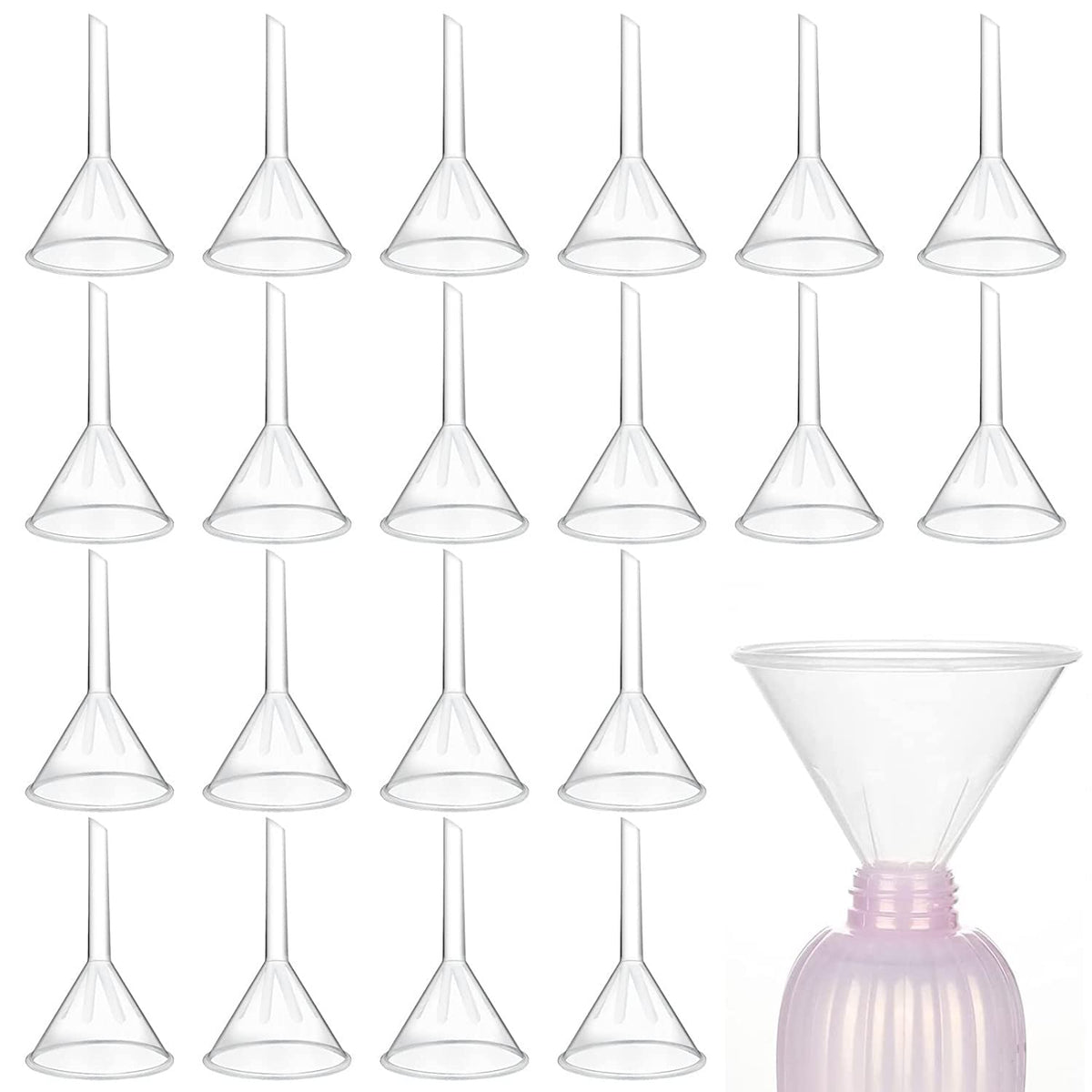 LANIAKEA 20PCS Plastic Funnel Set, 3" Plastic Funnel, Clear Funnels for Filling Bottles, Lab, Water Bottle,Capsule,Oils, Perfume, Liquid