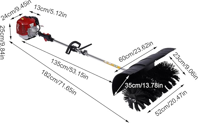 Outdoor Hand Held Gas Power Broom 52cc Gasoline Power Broom 2.3HP Walk Behind Sweeper Cleaning Driveway Tools High Performance Cleaner US Stock