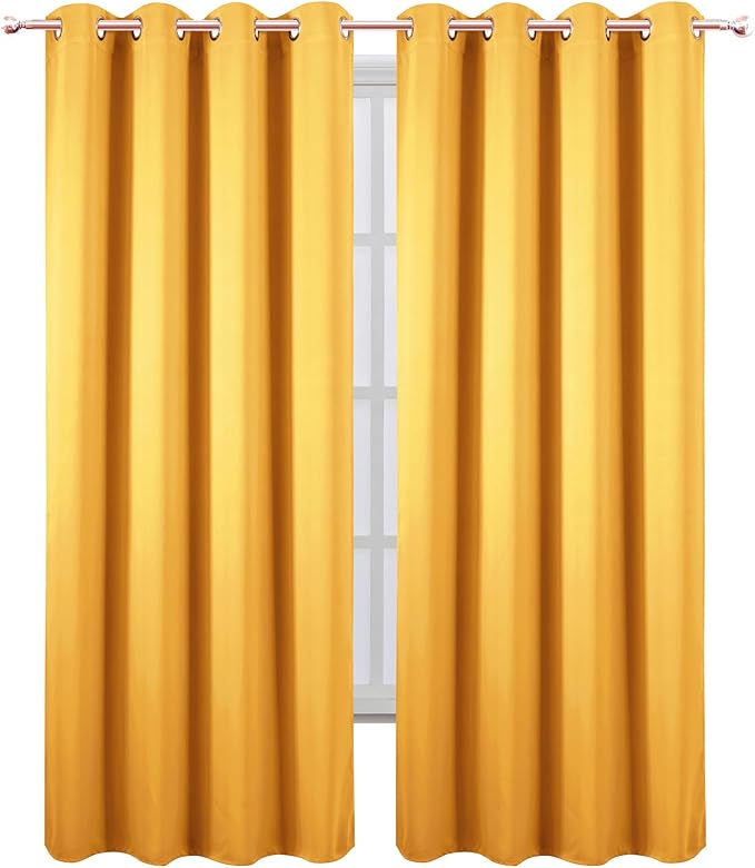 LEMOMO Blackout Curtains 52 x 90 Inch Long Yellow Curtains Set of 2 Panels Room