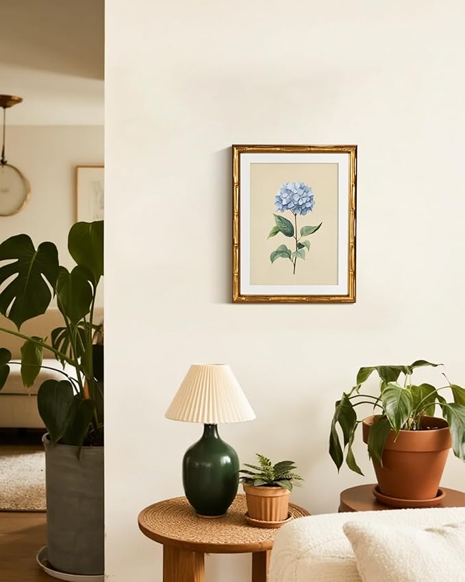 InSimSea Gold Bamboo Framed Canvas Wall Art, Vintage Hydrangea Flower Prints