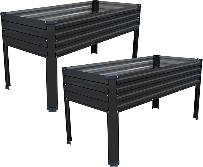 DIIYIV Galvanized Raised Garden Bed with Legs,2PCS 48×24×30in Elevated Planter Box for Backyard,Garden, Patio, Balcony, 350lb Capacity,Planters for Outdoor Plants,Black