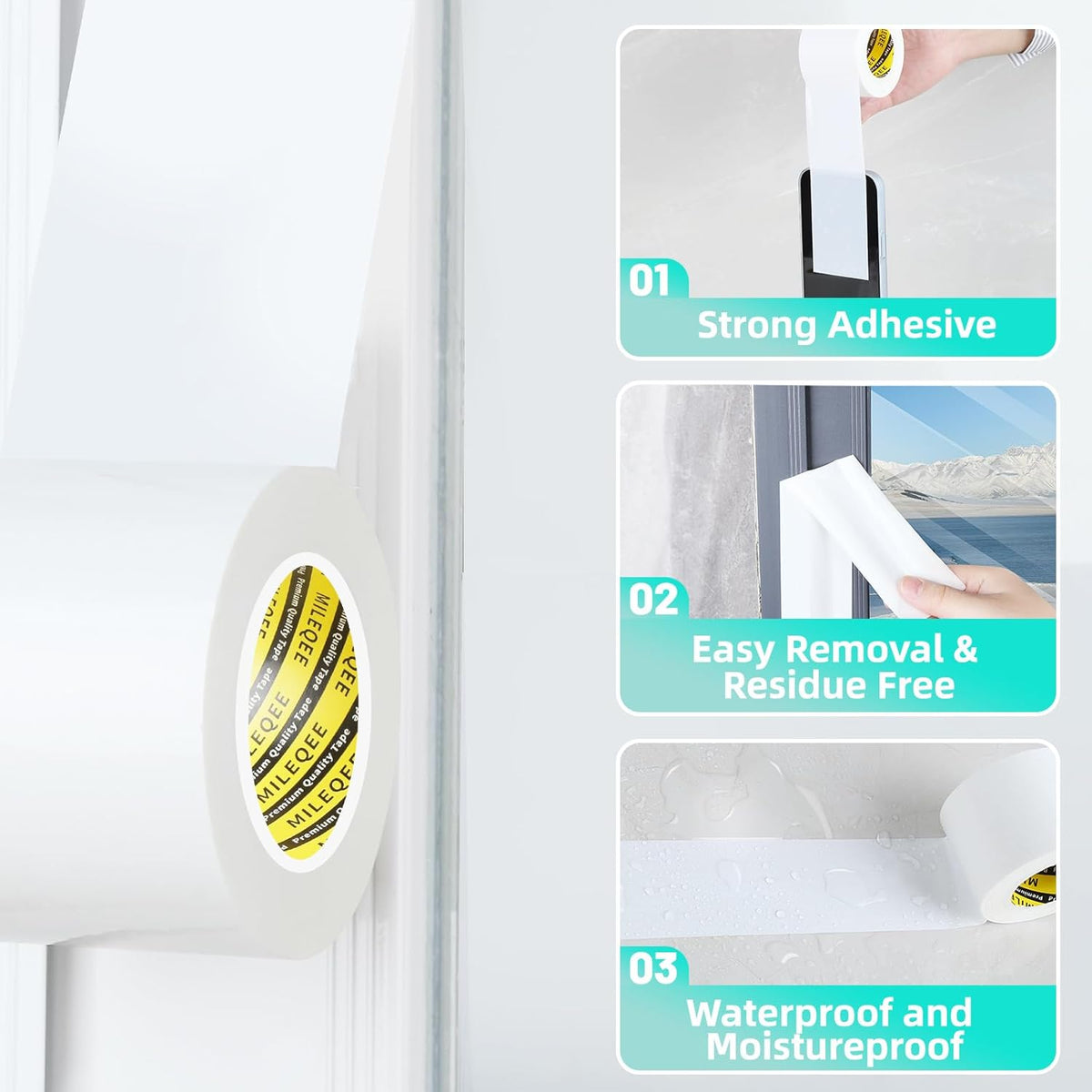 3Pack MILEQEE Window Weather Stripping Door Seal Tape White, 1in x 33FT, Automotive Weatherstrip Adhesive Seal Strip for Car Auto Trunk, Weatherproof Gap Sealing Sealer Draft Blocker, Easy Removal