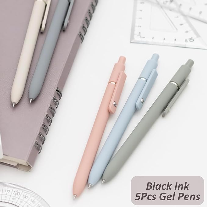 Gel Pens, 5Pcs 0.5mm Fine Point Pens With Smooth Writing, Quick Dry Aesthetic Pens For Journaling, Ballpoint for Office Writing Supplies, Gifts for Women and Men (Morandi)