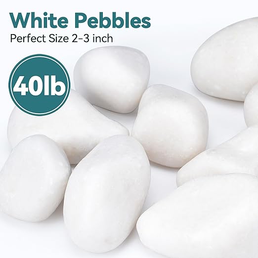 40lbs White Rocks for Landscaping, 2-3 inch Decorative Rocks for Plants Indoor, Large Polished River Rocks for Garden, Outdoor Landscaping, Walkways, Yard, Plants Pots, Vases, Crafts