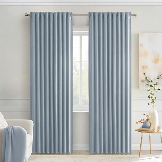MIULEE Light Blue Back Tab Blackout Curtains 72 Inches Long 2 Panels Set