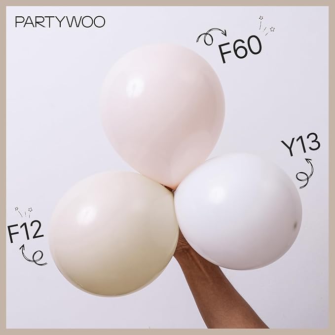 PartyWoo White Sand Balloons 50 pcs 5 Inch Small Mini Beige Cream Ivory Latex Small Mini Balloons for Wedding Bridal Graduation Baby Shower Gender Reveal Safari Birthday Party Decorations White-F12