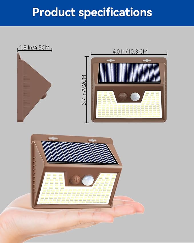 Peasur Solar Lights Outdoor Motion Sensor Waterproof, 6Pack 140LED Brown Solar Powered Fence Light, 3 Modes Security Wall Lights for Garden Yard Outside(Warm White)