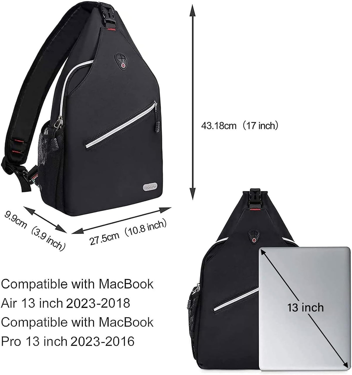 MOSISO Rope Sling Backpack (Up to 13 inch), Multipurpose Crossbody Chest One Shoulder Outdoor Travel Hiking Daypack, Black