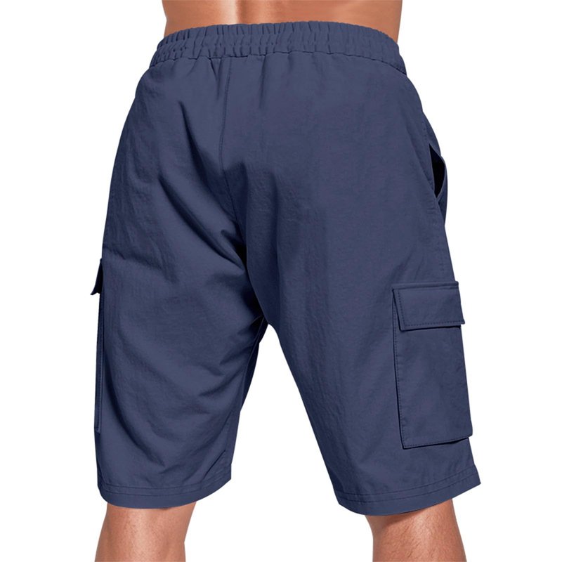 Zhyaj Mens Running Shorts Casual High Waist Athletic Wide Leg Summer Stretchy Drawstring Cargo Shorts with Multi Pockets Navy Blue L