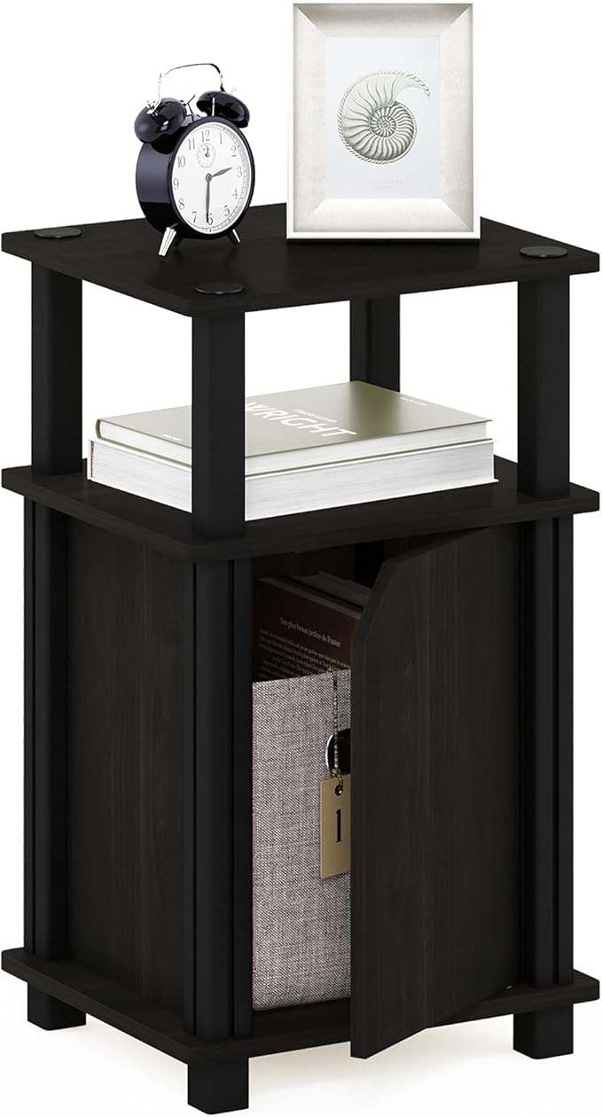 Furinno Brahms 3-Tier End Side Sofa Table/Nighstand with Door, 1-Pack, Espresso/Black
