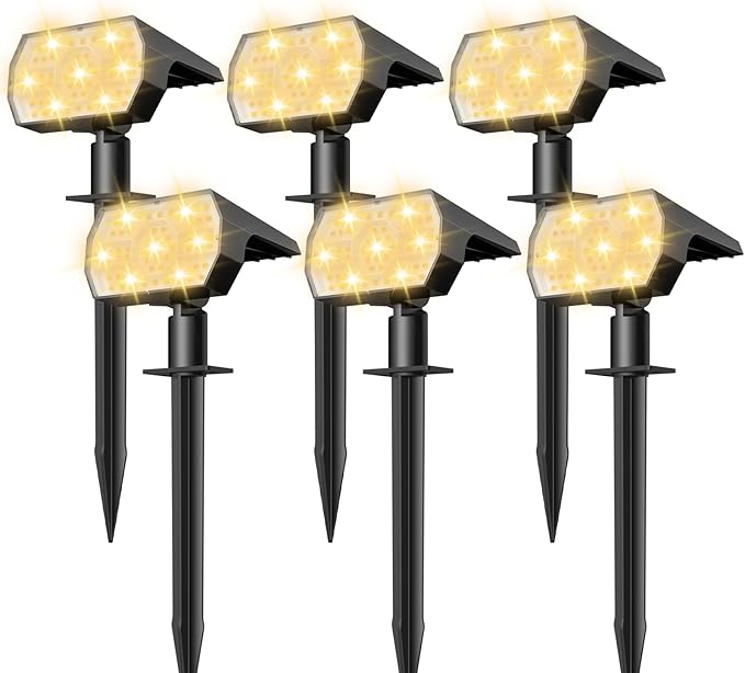 NYMPHY Solar Lights Outdoor Waterproof IP68, 56 LED 3 Lighting Modes Solar Powered Garden Yard Spot Solar Lights for Christmas Outside Landscape- 6 Pack (Warm White)