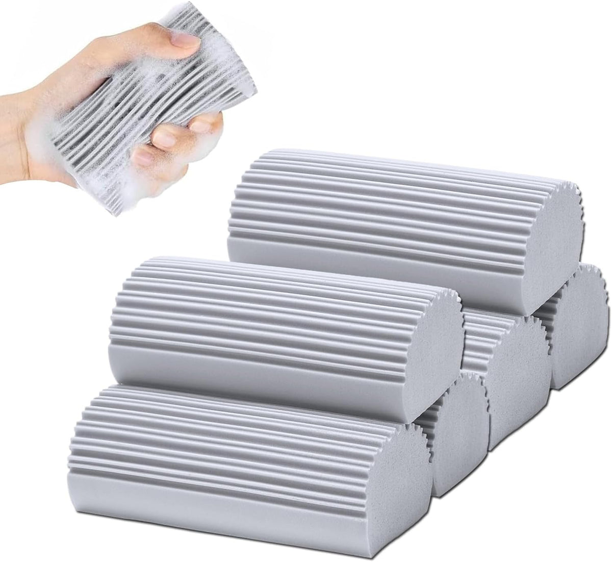 6 Pack Damp Clean Duster Sponge,Dusting Sponge Duster for Housekeeping,Reusable Household Cleaning Sponge for Blinds, Fan Blades,Mirrors,Glass, Baseboards,Window Track Grooves and Car (Grey)