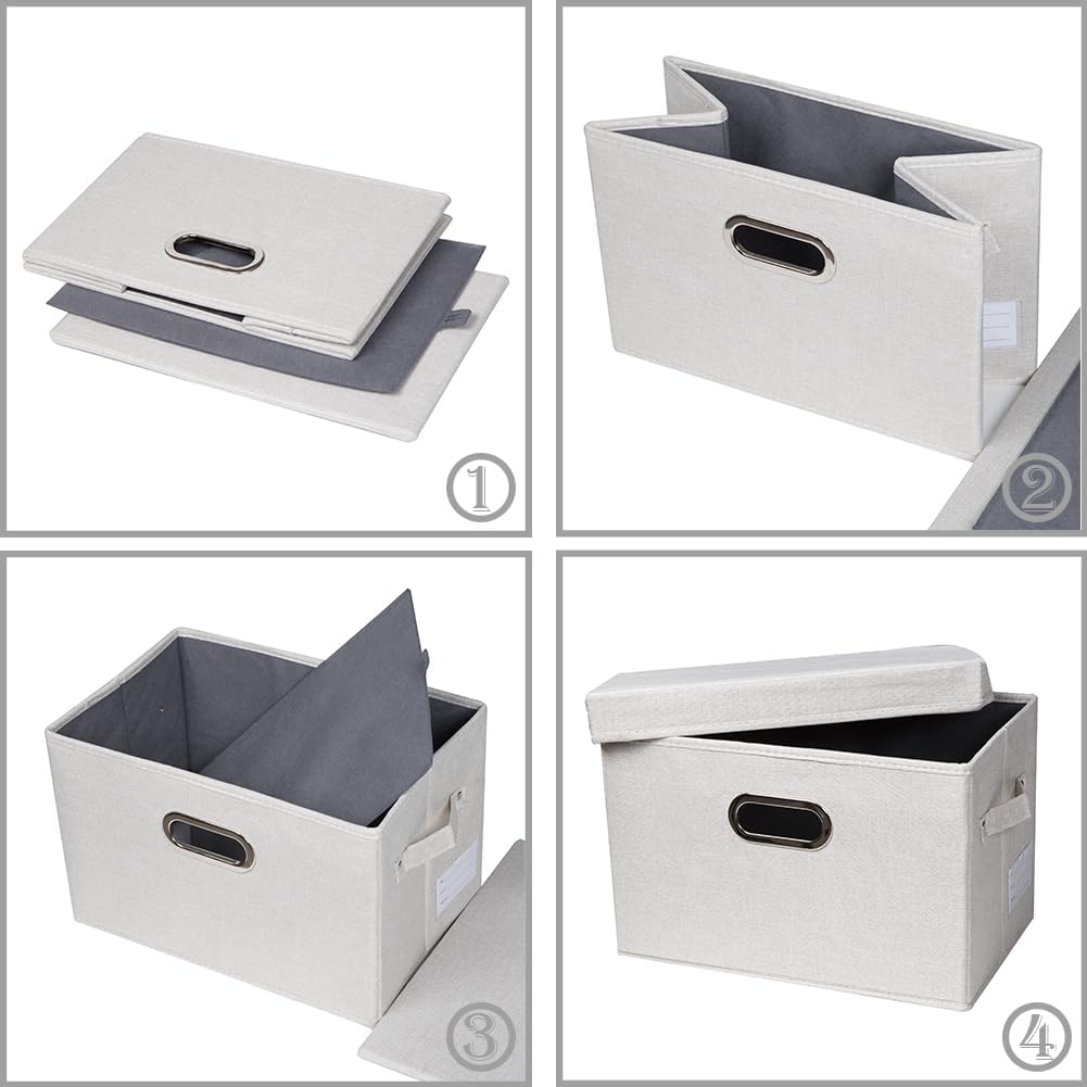 PRANDOM Collapsible Storage Bin with Lid [3-Pack] Fabric Foldable Storage Box Organizer Container Basket Cube with Cover for Home Bedroom Closet Office Beige(15.3x10x9.7)