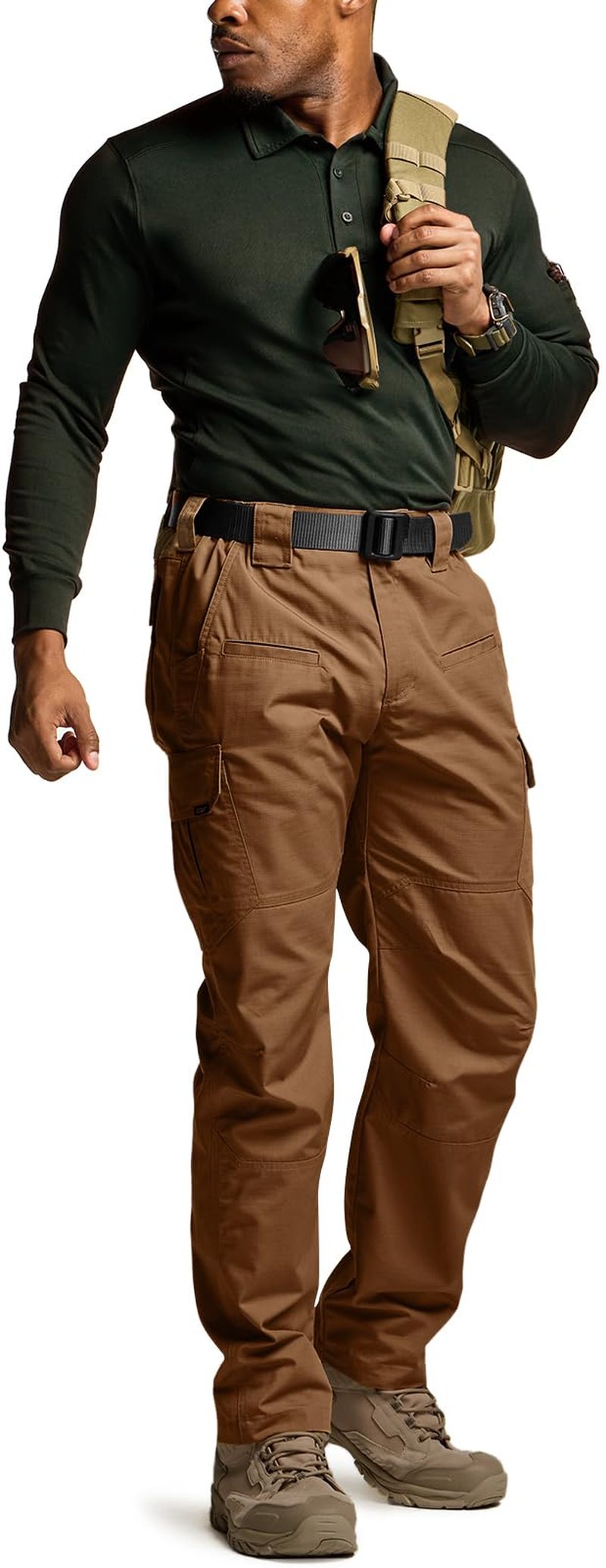 CQR Men's Tactical Pants, Water Resistant Ripstop Cargo Pants, Lightweight EDC Work Hiking Pants, Outdoor Apparel, Raider Copper Brown, 42W x 30L