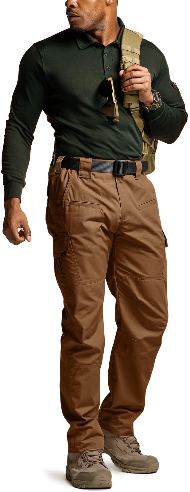 CQR Men's Tactical Pants, Water Resistant Ripstop Cargo Pants, Lightweight EDC Work Hiking Pants, Outdoor Apparel, Raider Copper Brown, 40W x 34L