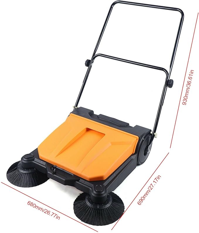 Eapmic Commercial Walk Behind Sweeper 26" Industrial Hand Push Floor Sweeper Outdoor Indoor Foldable Manual Sweeping Machine with 4 Gal Trash Bin for Basement, Garage, Driveway, Hotel
